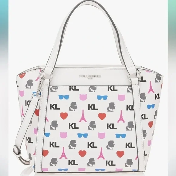 Karl Lagerfeld Paris Iris Tote Handbag, crossbody strap White multi - Picture 9 of 14